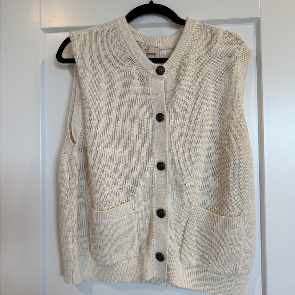 LOFT Cream Button-Up Cardigan Vest
